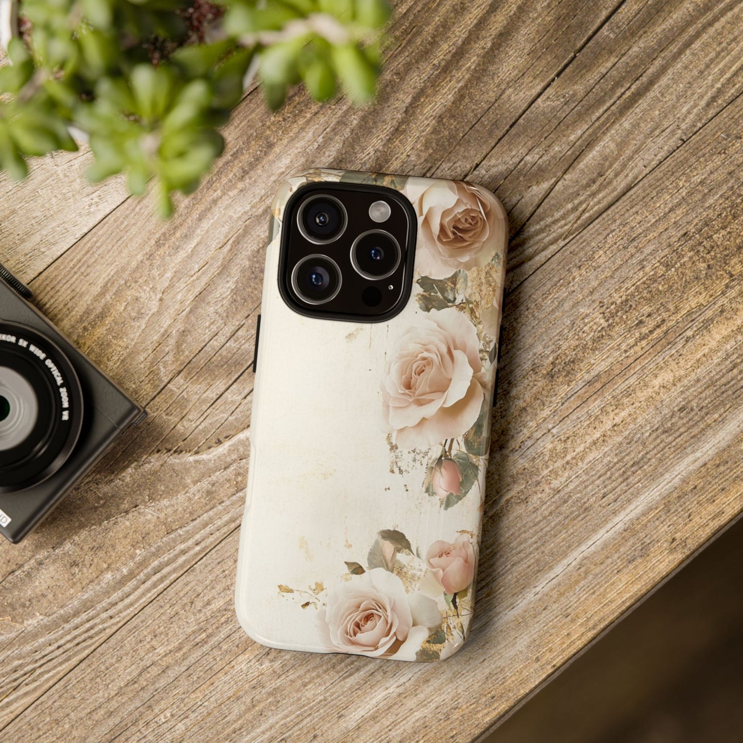 Antique Floral Tough Phone Case - Elegant Rose Design