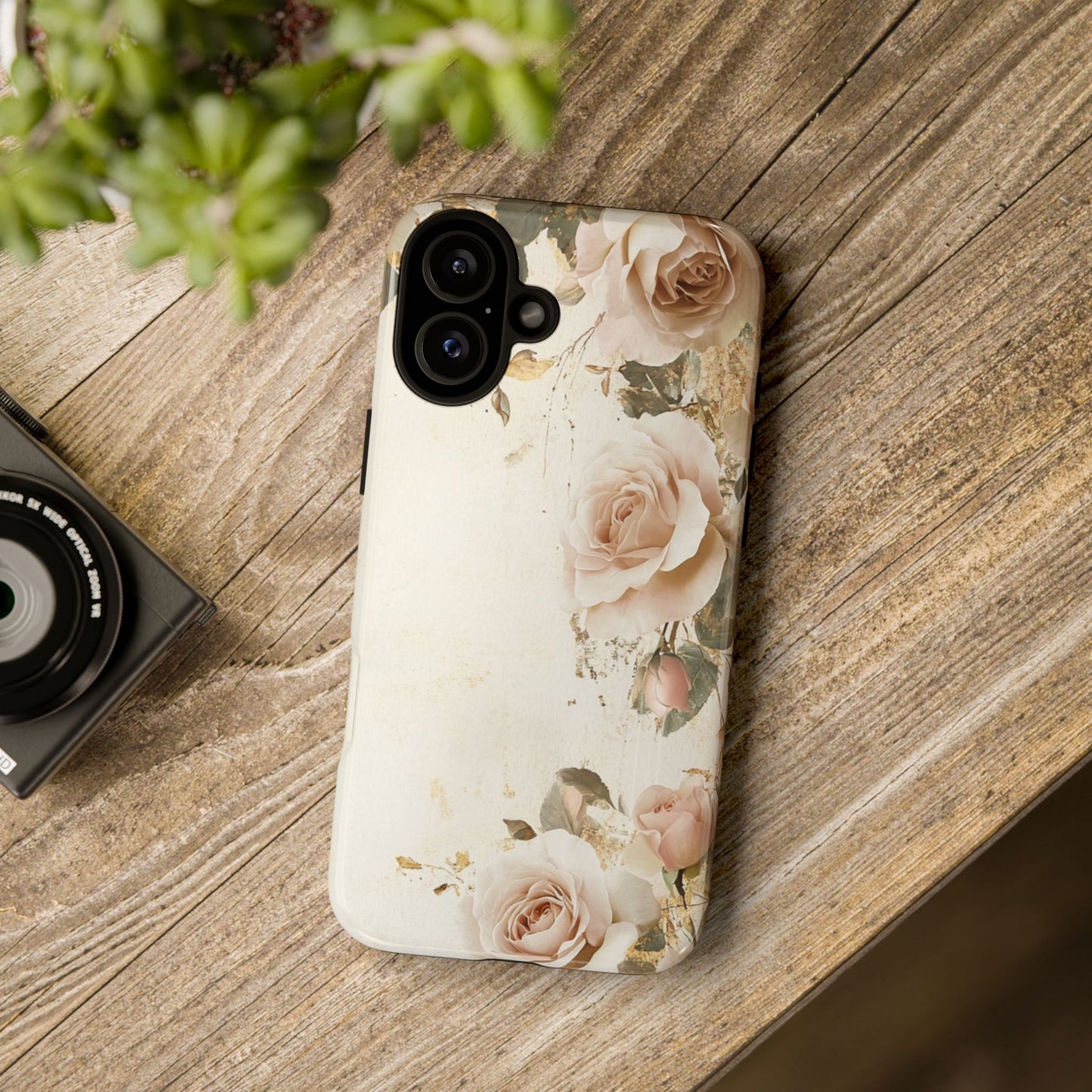 Antique Floral Tough Phone Case - Elegant Rose Design