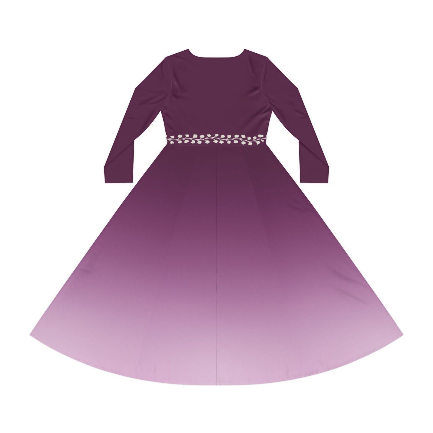 Dance Dress Amethyst Ombre Long Sleeve Modest Midi White Vine Belt Illusion Fall Winter Casual Purple Gemstone Collection