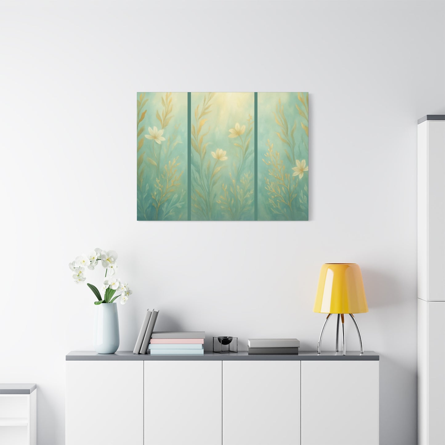 Ocean-Inspired Floral Wall Art Tranquil Home Decor for Living Room Bedroom Nature Lovers Simulated Triptych Watercolour Serene Canvas Coastal Decor - Sea Garden