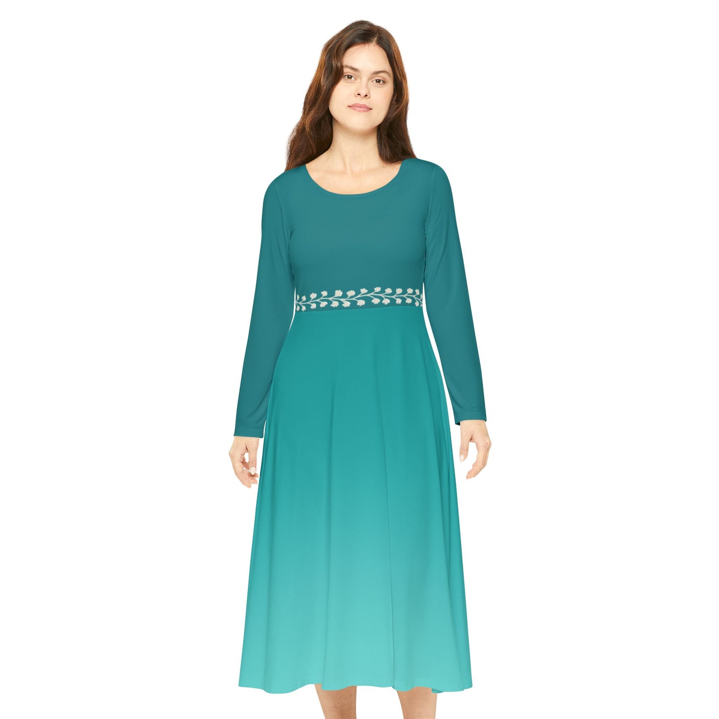 Dance Dress Aquamarine Ombre White Vine Illusion Waistband Fall or Winter Dress Formal Events or Casual Wear Gemstone Collection