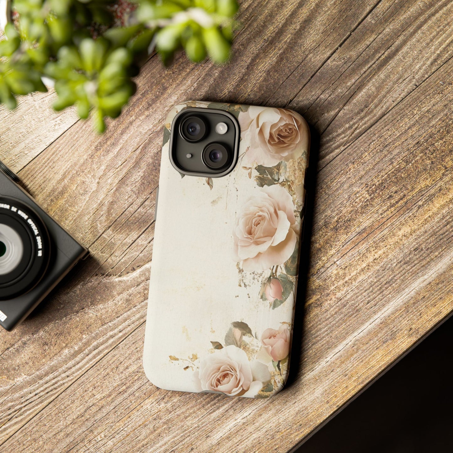 Antique Floral Tough Phone Case - Elegant Rose Design