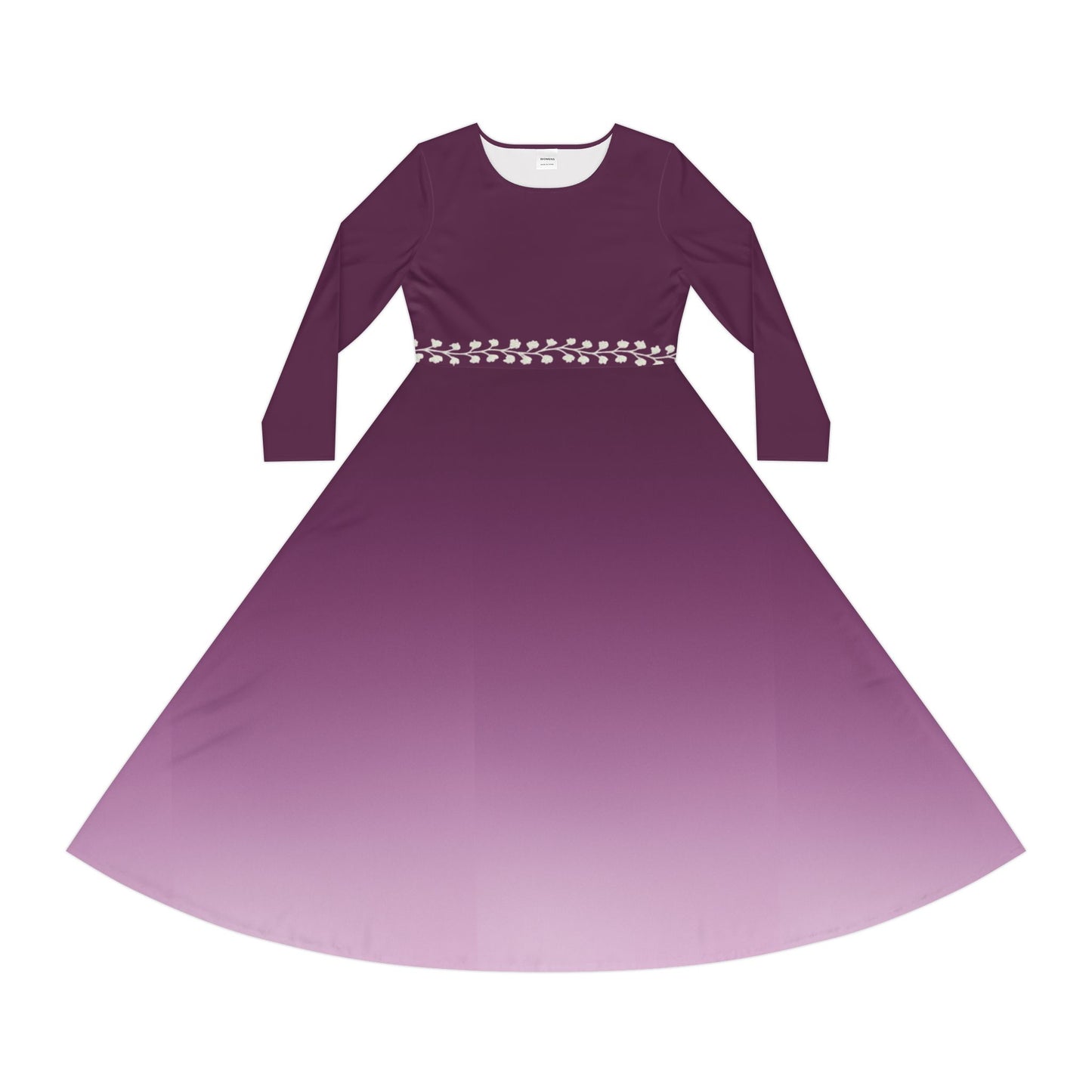 Dance Dress Amethyst Ombre Long Sleeve Modest Midi White Vine Belt Illusion Fall Winter Casual Purple Gemstone Collection