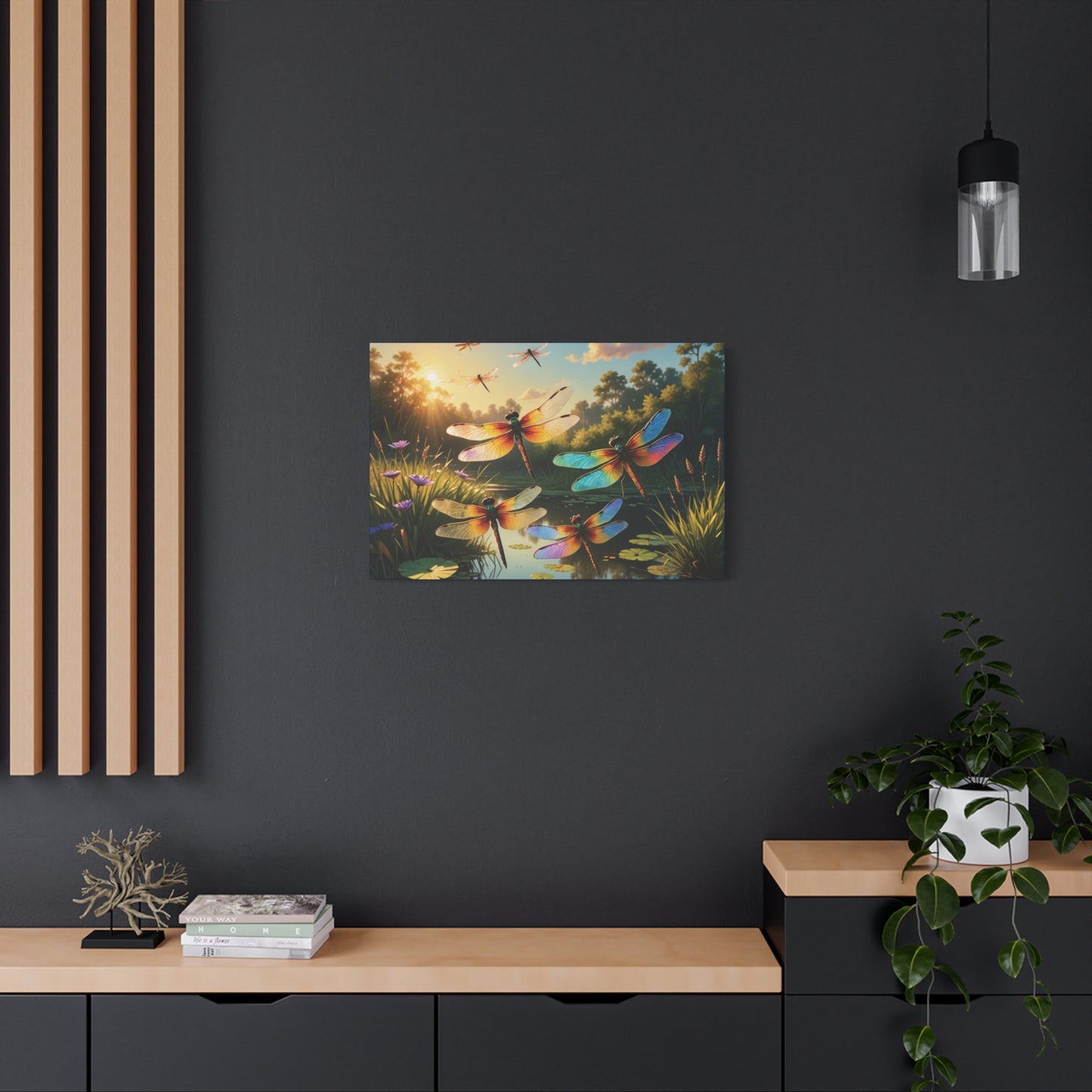Vibrant Dragonfly Matte Canvas Art - Nature Wall Decor for Home & Office, Sunset, Gift for her, Gift for him
