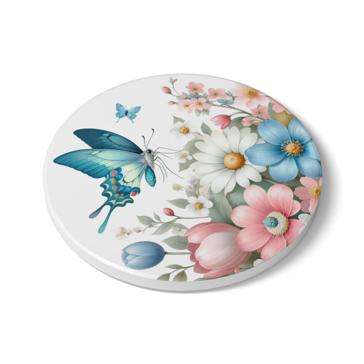 Floral Butterfly Ceramic Coaster - Elegant Drinkware Accessory