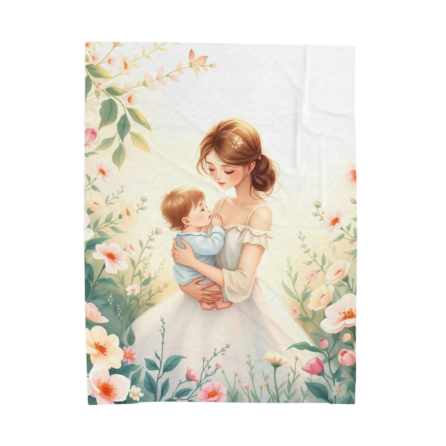 Mom and Baby Floral Velveteen Plush Blanket - Cozy Decor