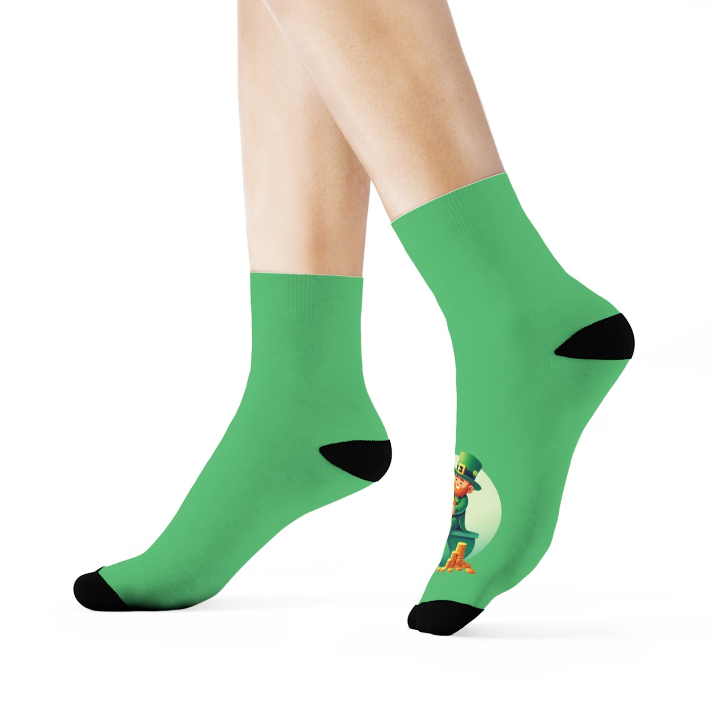 Fun Green Crew Socks with Playful Leprechaun Design
