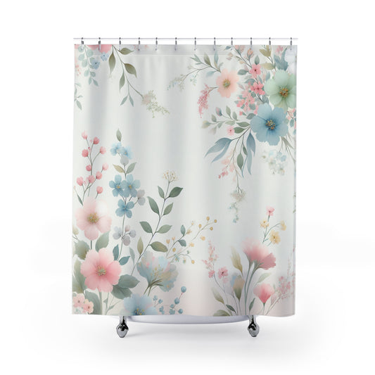 Blissful Floral Shower Curtain - Elegant Botanical Design for a Serene Bathroom