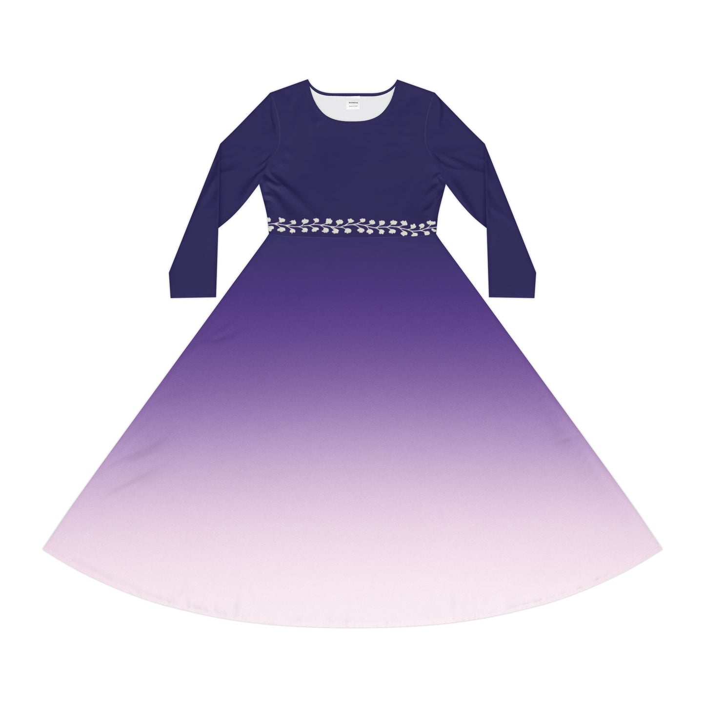 Dance Dress Tanzanite Navy Blue Purple Ombre Formal Casual Elegant Fall Winter Midi Modest Long Sleeve White Vine Detail Women's Plus Option