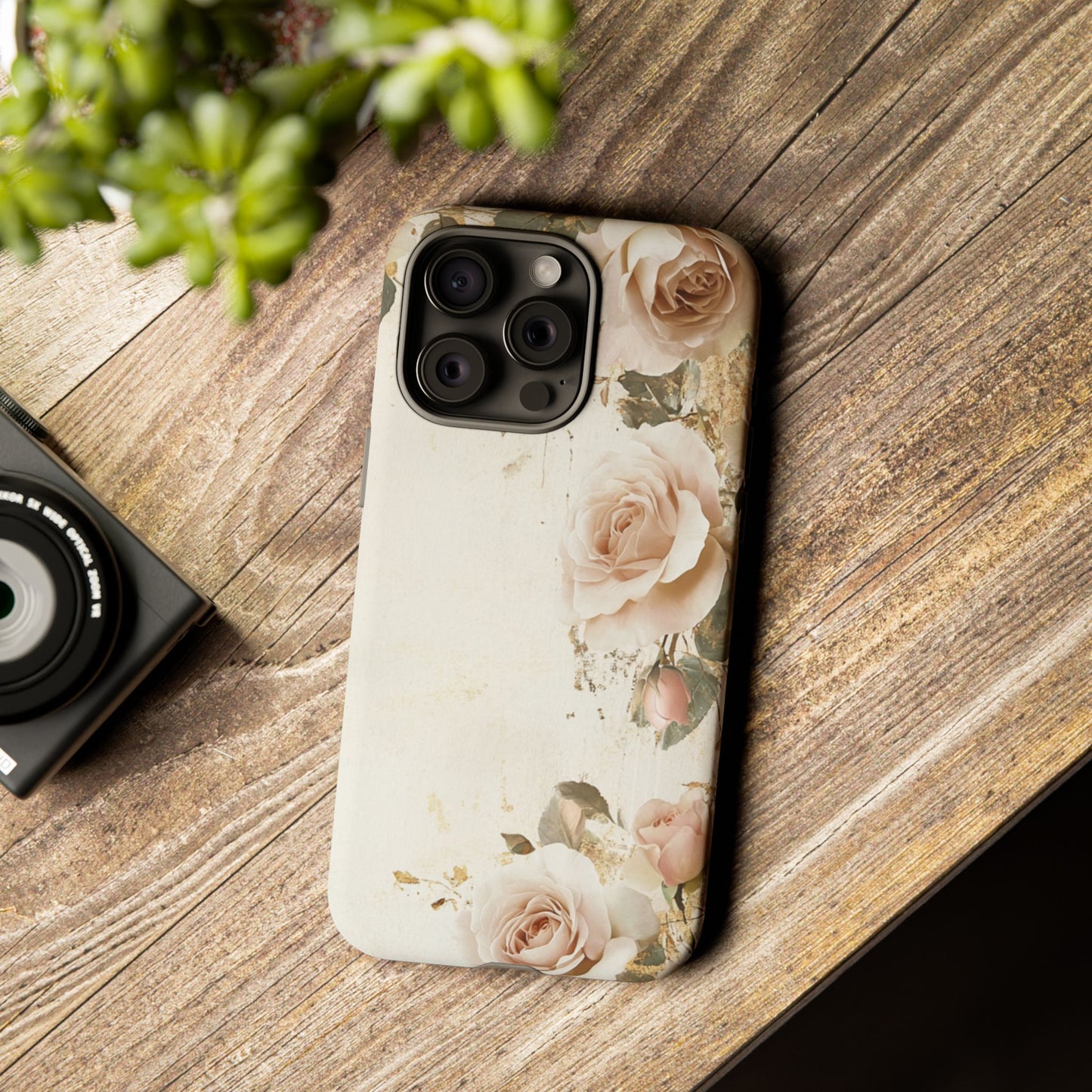 Antique Floral Tough Phone Case - Elegant Rose Design
