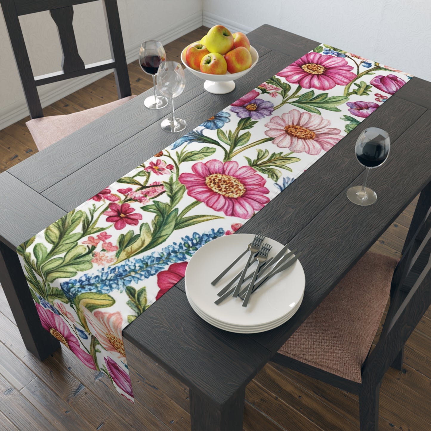 Botanical Floral Table Runner – Elegant Cotton & Poly Design for Any Occasion