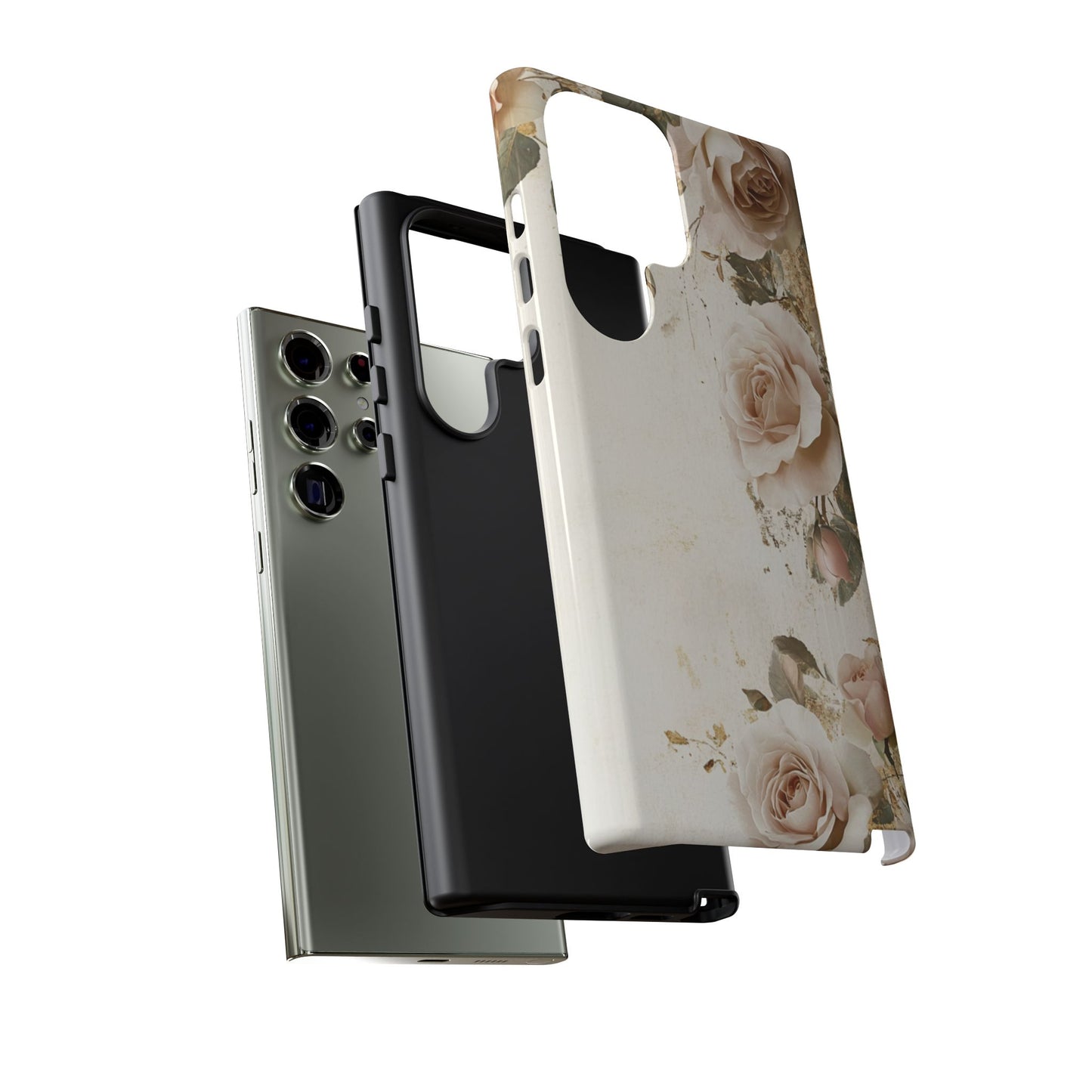 Antique Floral Tough Phone Case - Elegant Rose Design