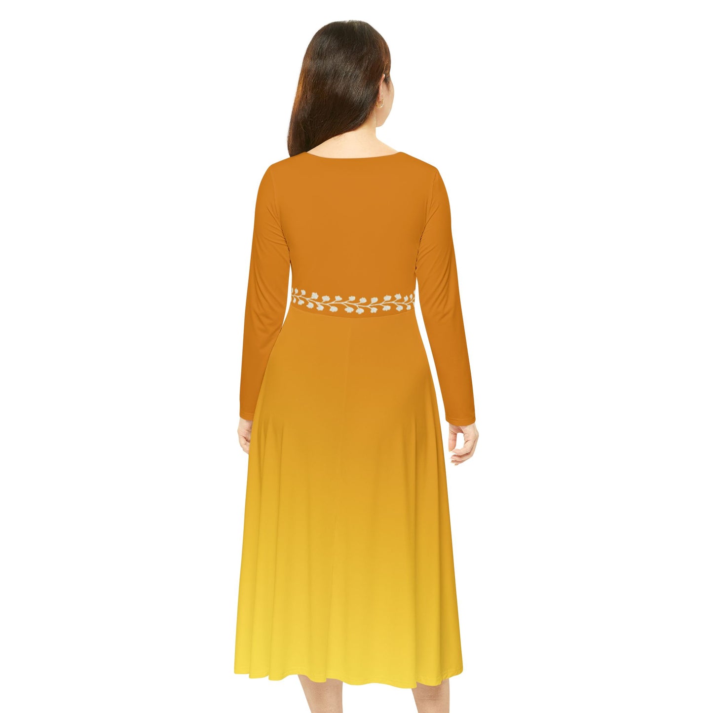 Dance Dress Topaz Ombre Long Sleeve Fall Winter Midi Formal or Casual White Vine Detail Modest Elegant