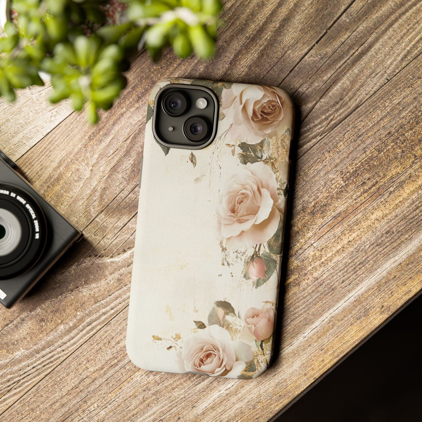 Antique Floral Tough Phone Case - Elegant Rose Design