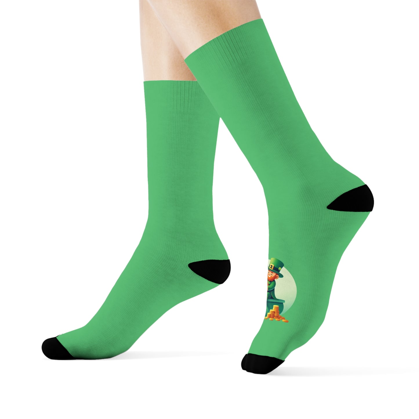Fun Green Crew Socks with Playful Leprechaun Design