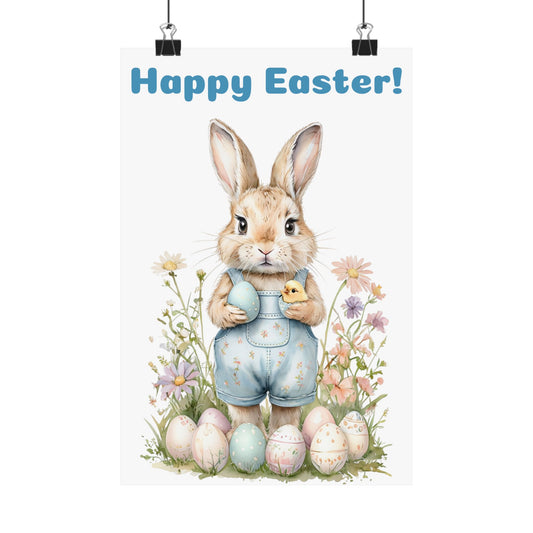 Happy Easter Bunny Poster - Matte Vertical Wall Art for Spring Decor