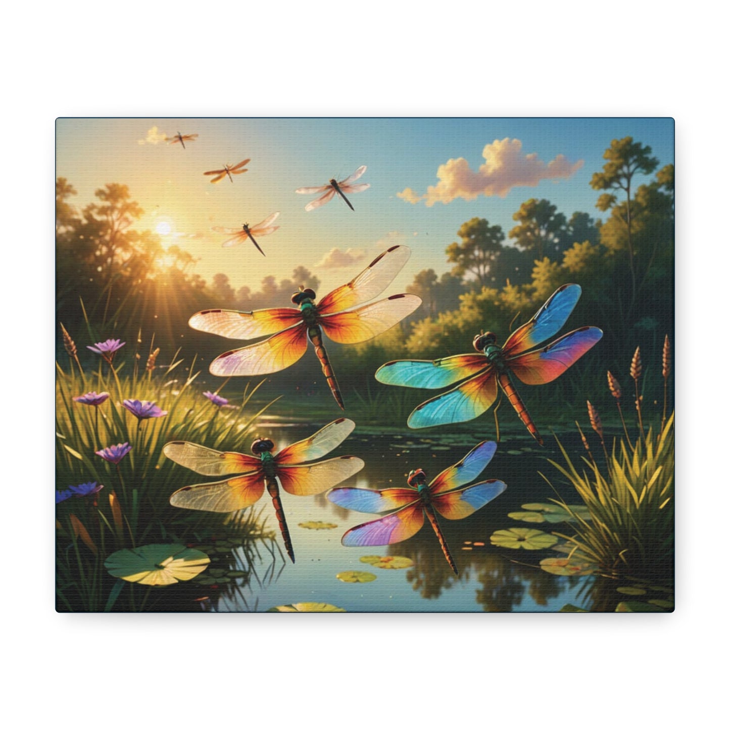 Vibrant Dragonfly Matte Canvas Art - Nature Wall Decor for Home & Office, Sunset, Gift for her, Gift for him