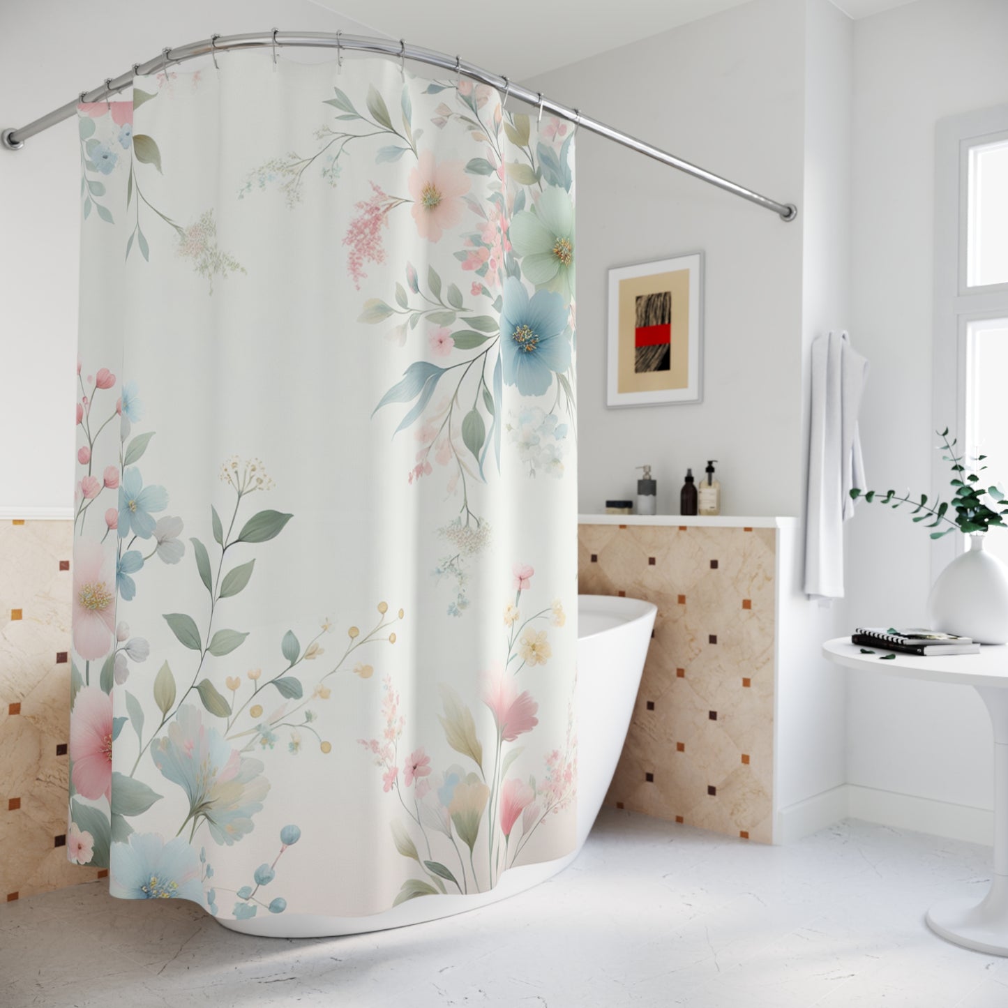 Blissful Floral Shower Curtain - Elegant Botanical Design for a Serene Bathroom