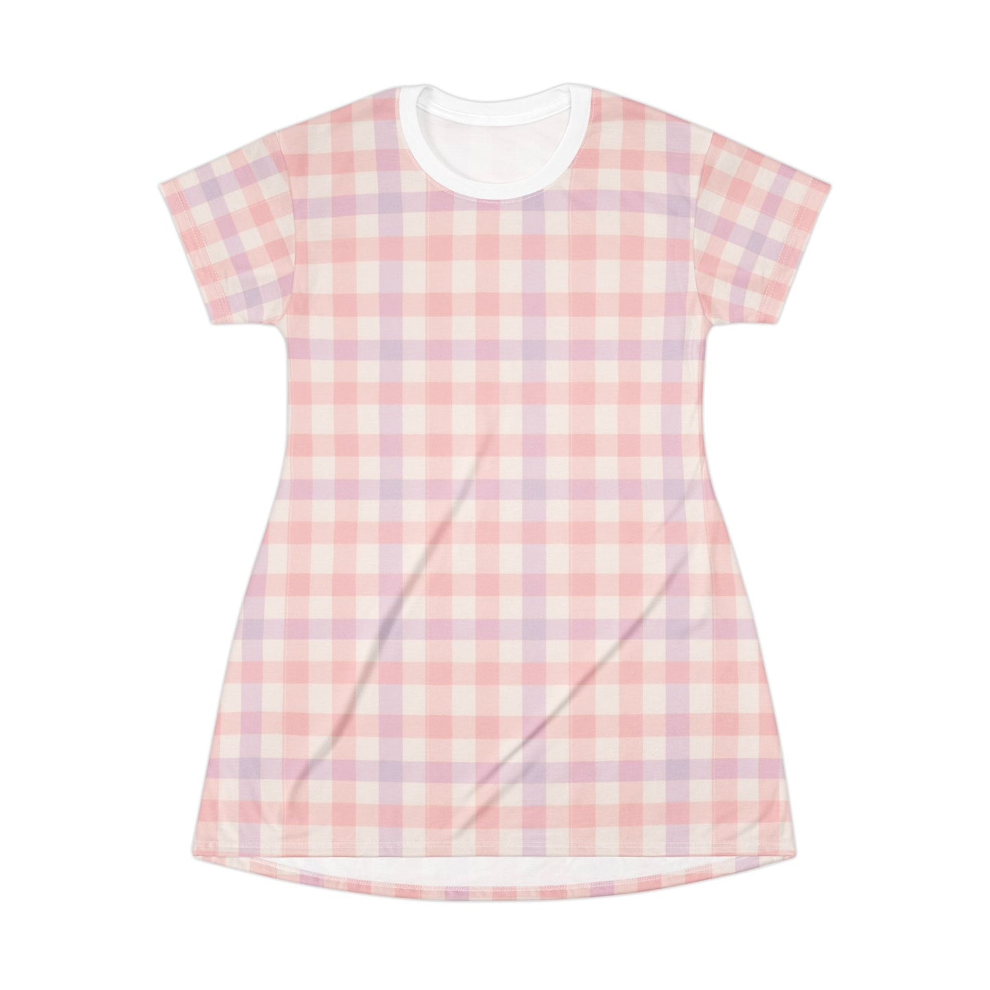 Chic Pastel Gingham T-Shirt Dress, Casual Summer Outfit, Relaxed Fit Dress, Everyday Wear, Perfect for Picnics, Brunch, and Gifts