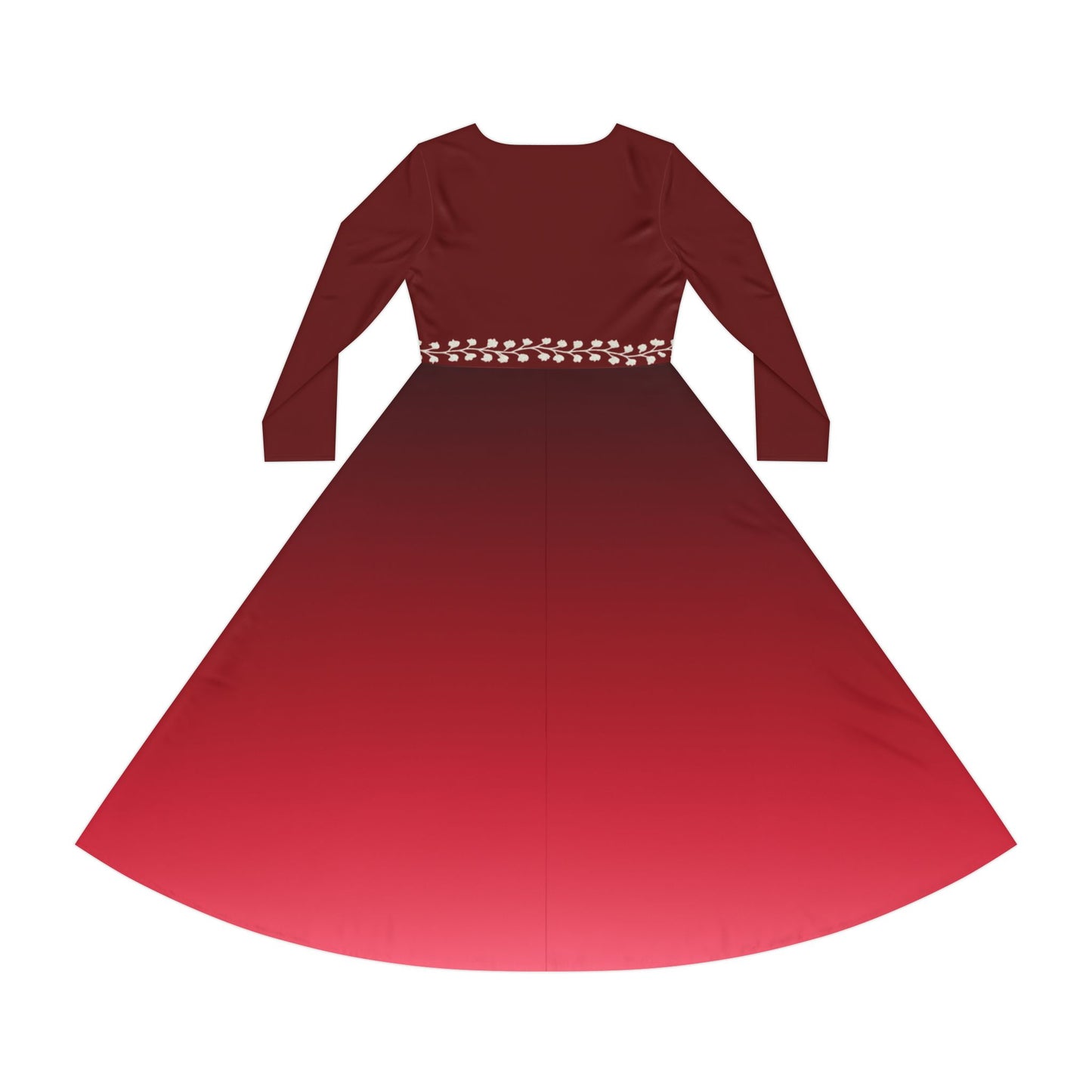 Dance Dress, Ruby Ombre Modest Long Sleeve Dance Dress, Fall Winter Formal White Vine Illusion Waist Design, Gemstone Collection
