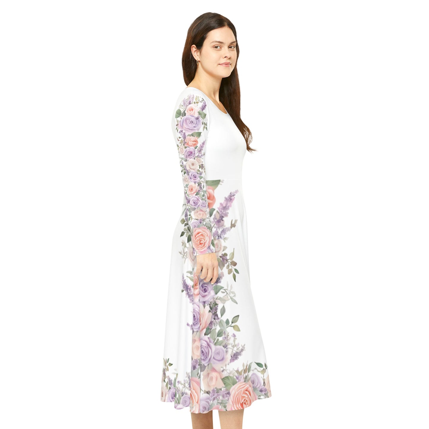 Floral Border Long Sleeve White Dance Dress for Elegant Occasions