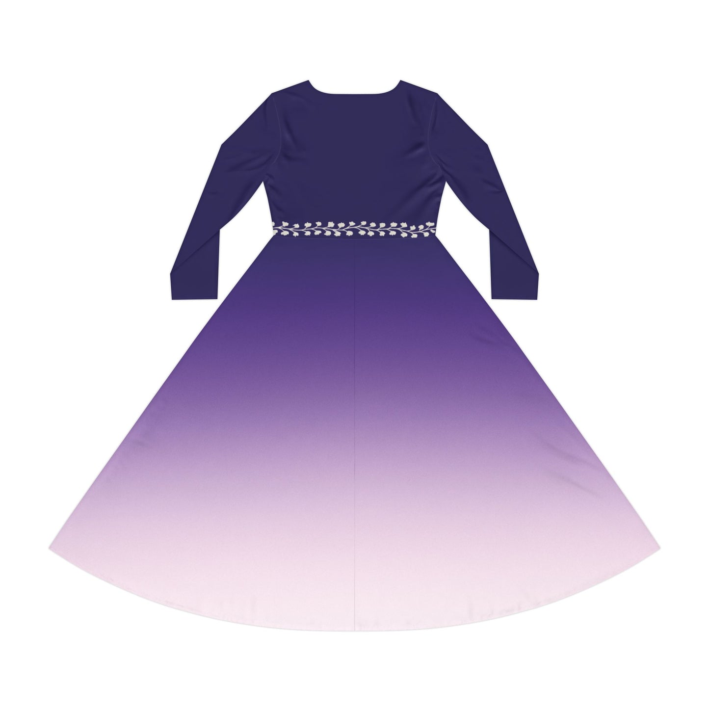 Dance Dress Tanzanite Navy Blue Purple Ombre Formal Casual Elegant Fall Winter Midi Modest Long Sleeve White Vine Detail Women's Plus Option
