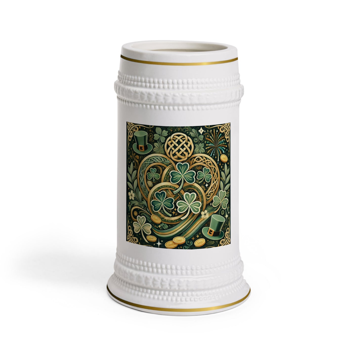 Decorative St. Patrick's Day Stein Mug with Shamrocks