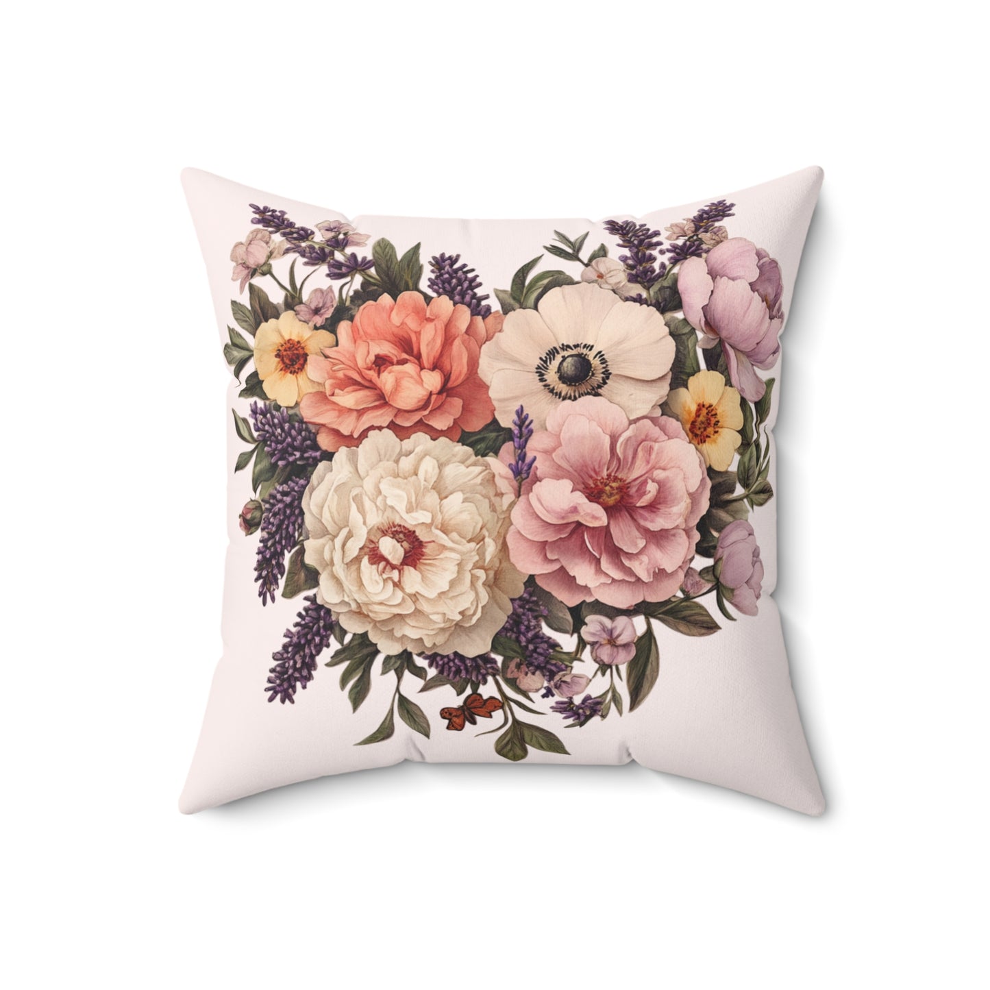 Floral Heart Spun Polyester Square Pillow - Cozy Home Decor Accent