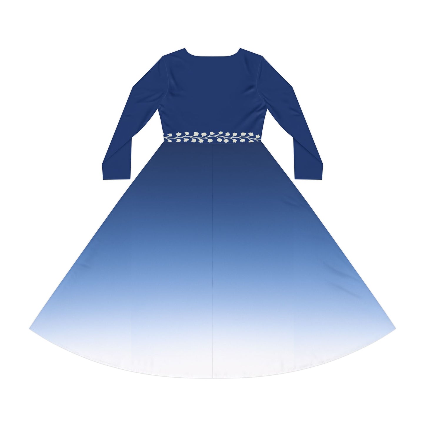 Gemstone Collection Dance Dress: Sapphire Ombre Women's Long Sleeve Elegant Modest Fall Winter Dress Vine Illusion Waistband Design Formal Evening or Casual