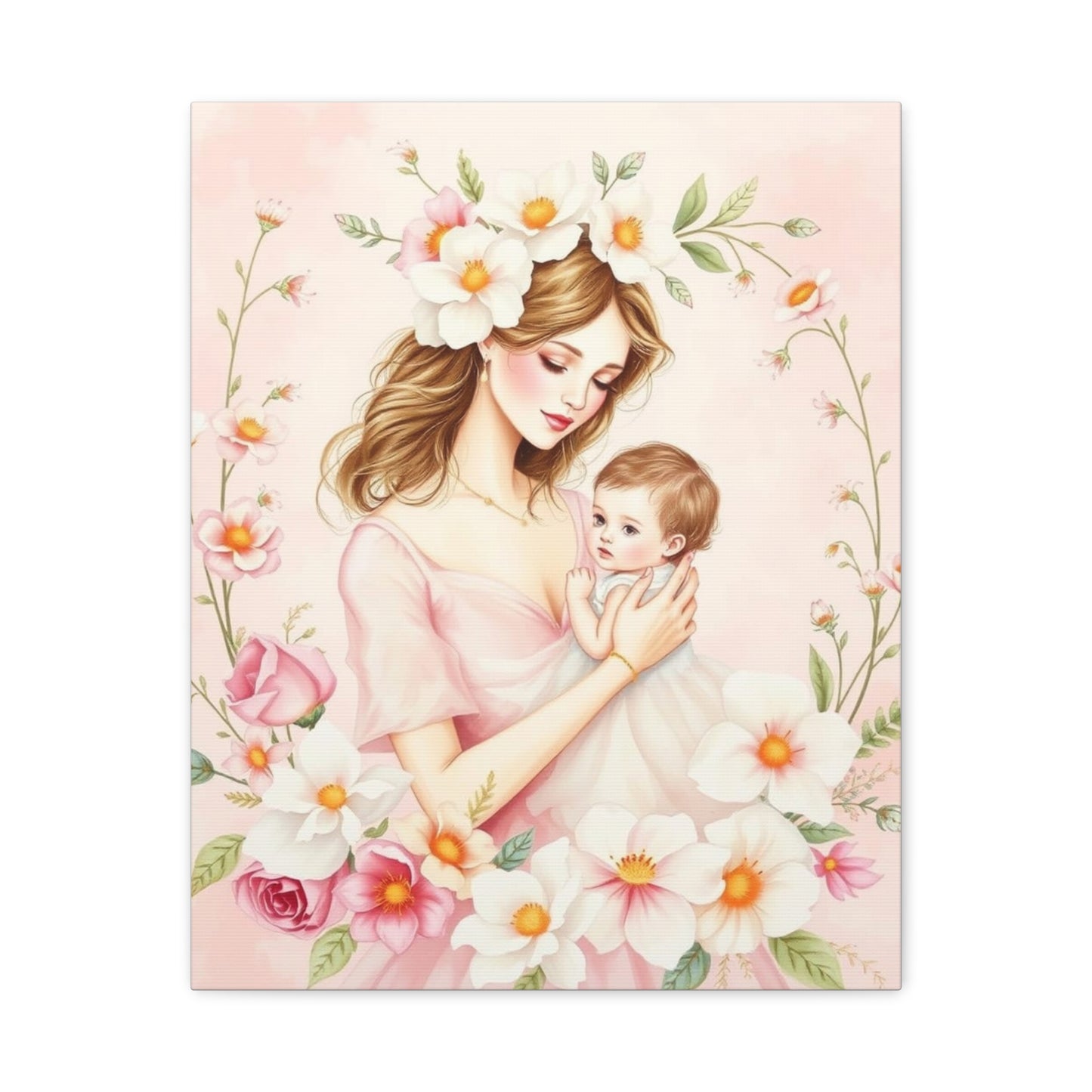Mother and Child Canvas Art Print - Heartwarming Floral Decor
