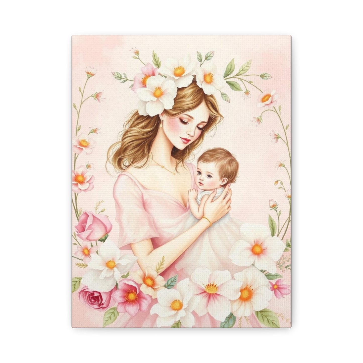 Mother and Child Canvas Art Print - Heartwarming Floral Decor