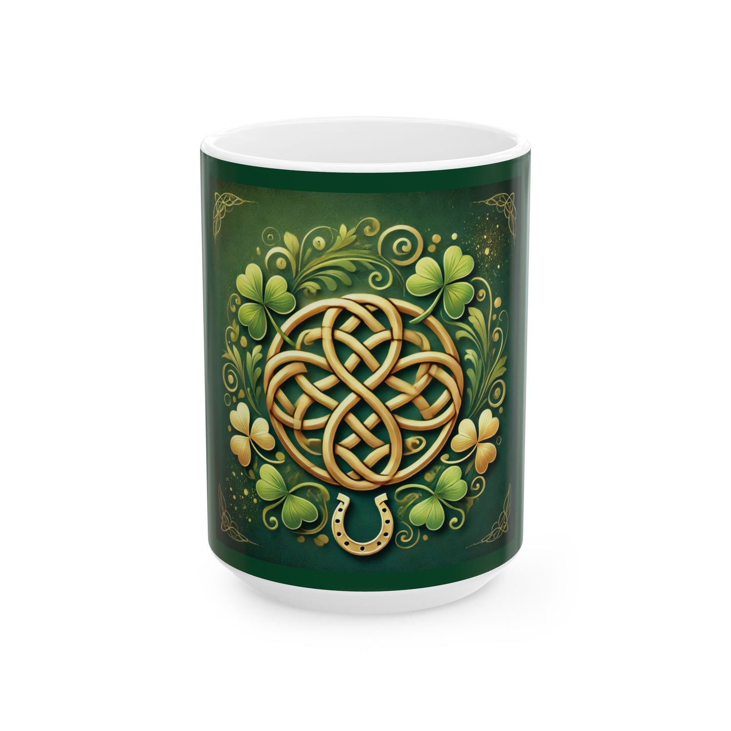 Celtic Knot and Clover Ceramic Mug - Perfect for St. Patrick's Day Celebrations