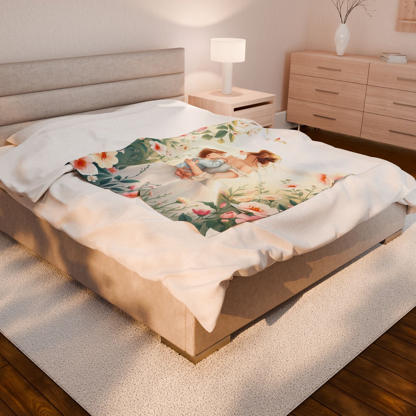 Mom and Baby Floral Velveteen Plush Blanket - Cozy Decor
