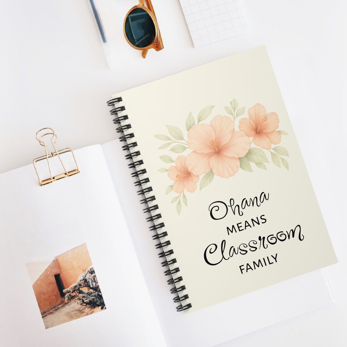 Ohana Means Classroom Family Spiral Notebook - Meaningful Ruled Lined Journal for Classroom, Family & Gifts, Teacher Gifts, Floral, Elegant Stationary, Minimalist