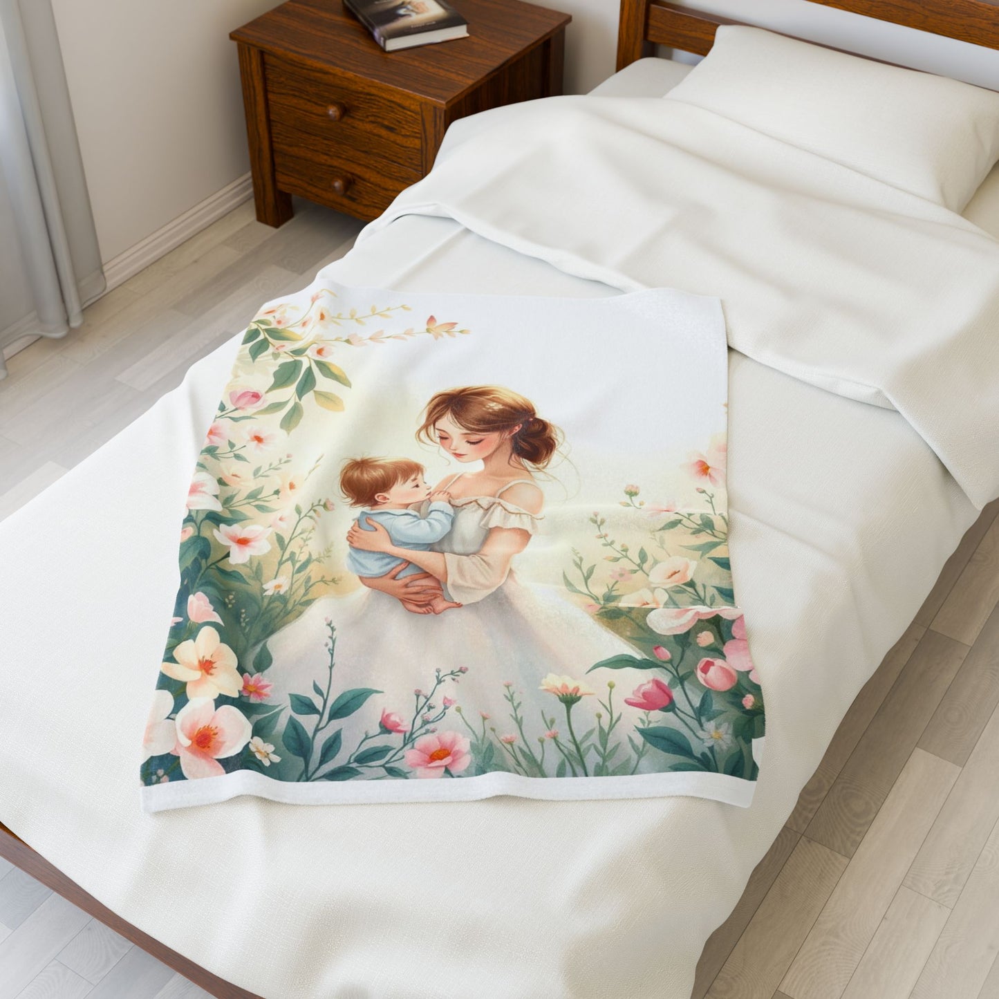Mom and Baby Floral Velveteen Plush Blanket - Cozy Decor