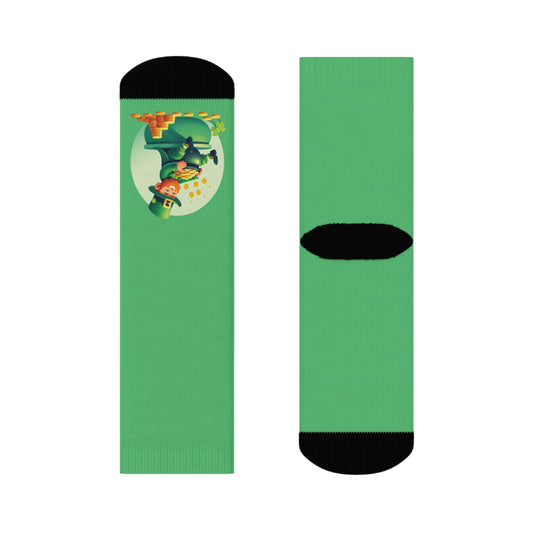 Fun Green Crew Socks with Playful Leprechaun Design