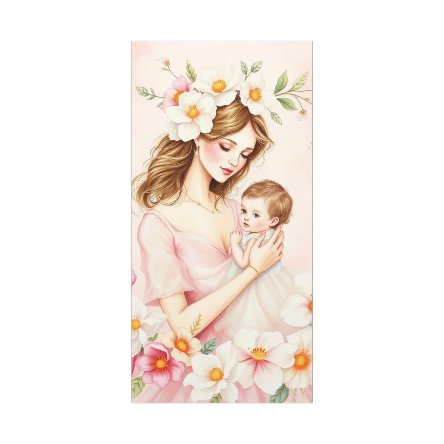 Mother and Child Canvas Art Print - Heartwarming Floral Decor