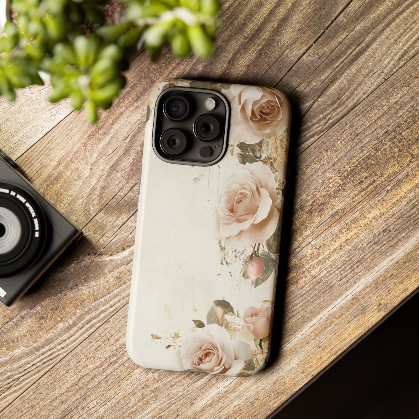 Antique Floral Tough Phone Case - Elegant Rose Design