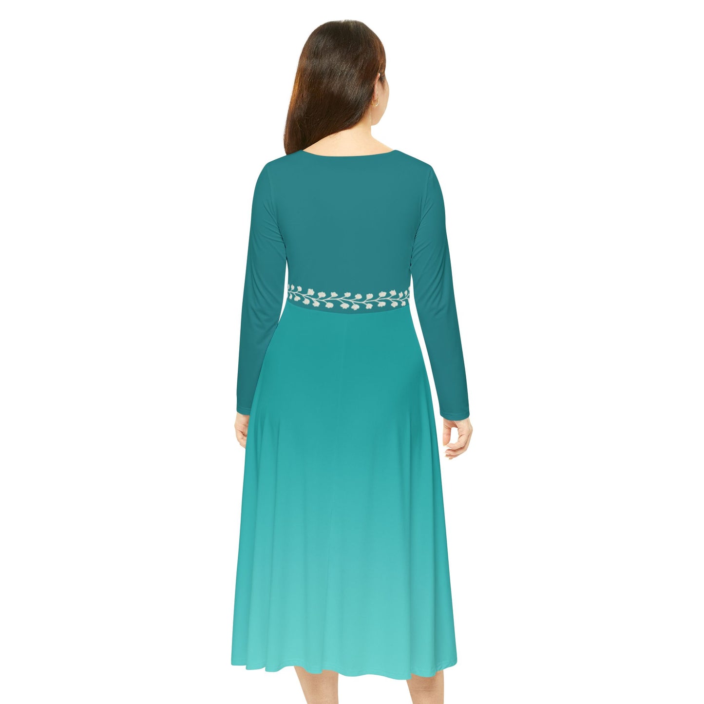 Dance Dress Aquamarine Ombre White Vine Illusion Waistband Fall or Winter Dress Formal Events or Casual Wear Gemstone Collection
