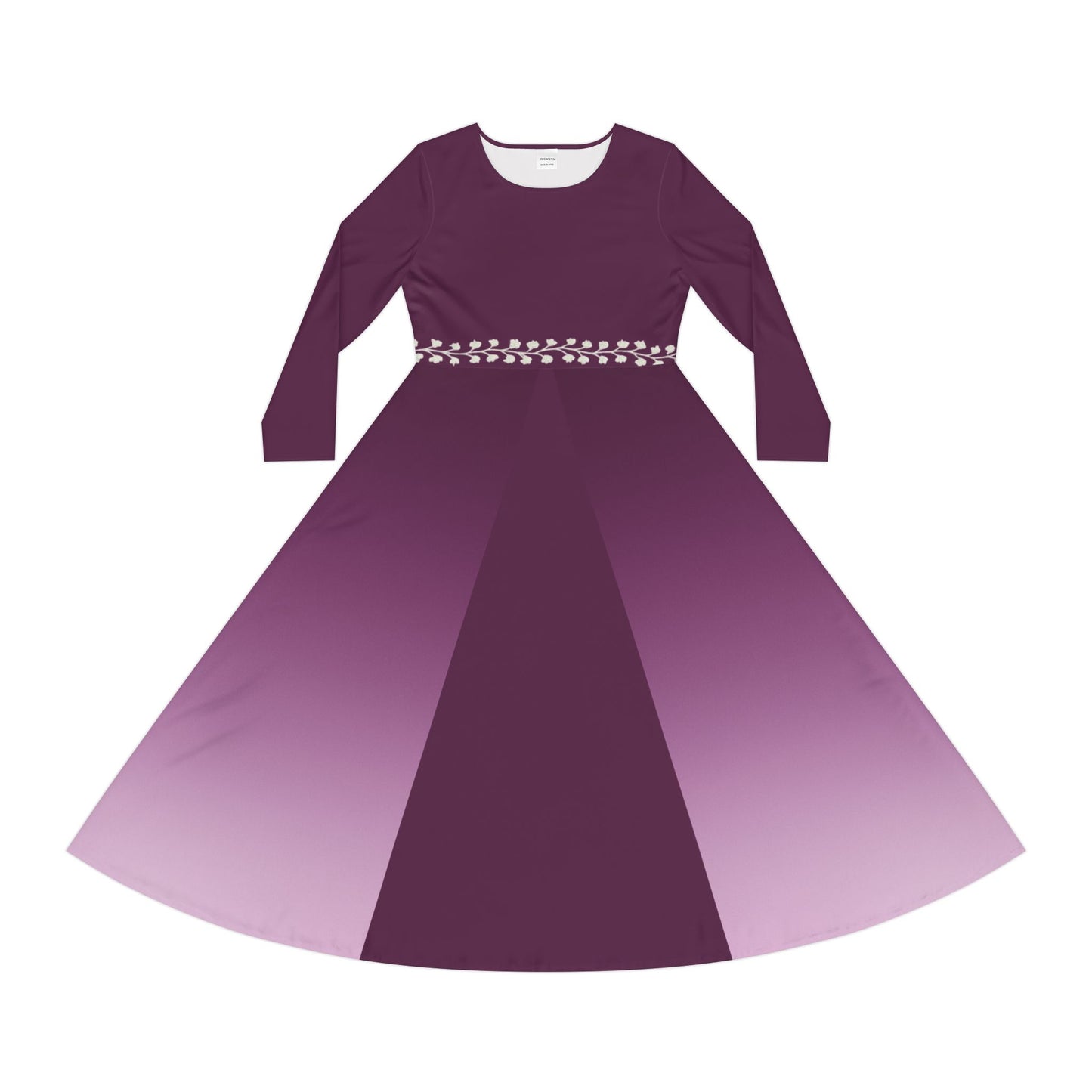 Ombre Midi Dress White Vine Waist Amethyst Long Sleeve Gradient Illusion Dress Elegant Fall Winter Dress Modest Formal or Casual Comfort