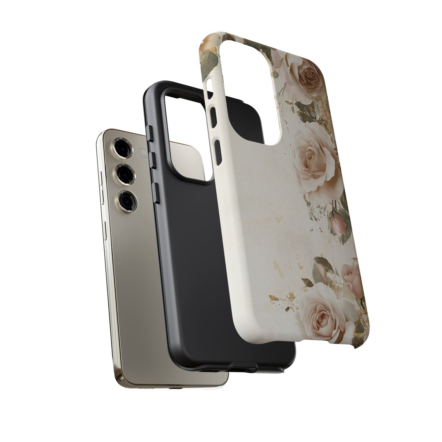 Antique Floral Tough Phone Case - Elegant Rose Design
