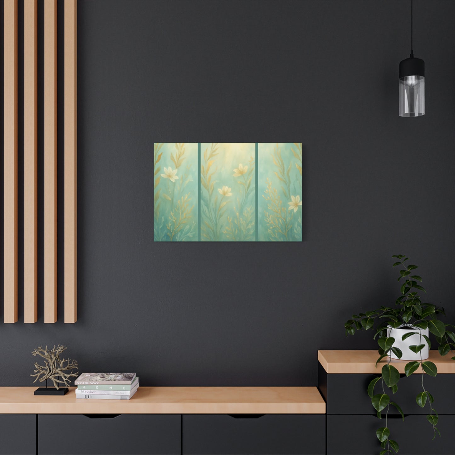 Ocean-Inspired Floral Wall Art Tranquil Home Decor for Living Room Bedroom Nature Lovers Simulated Triptych Watercolour Serene Canvas Coastal Decor - Sea Garden
