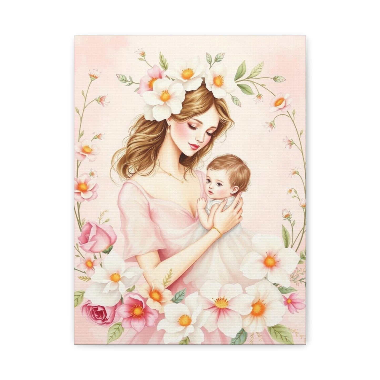 Mother and Child Canvas Art Print - Heartwarming Floral Decor