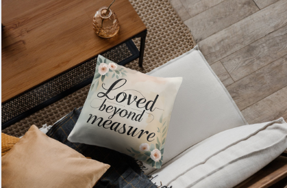 Inspirational Quote Floral Throw Pillow Religious Decor Scripture Inspiration Room Accent Pink Green - Love Beyond Measure