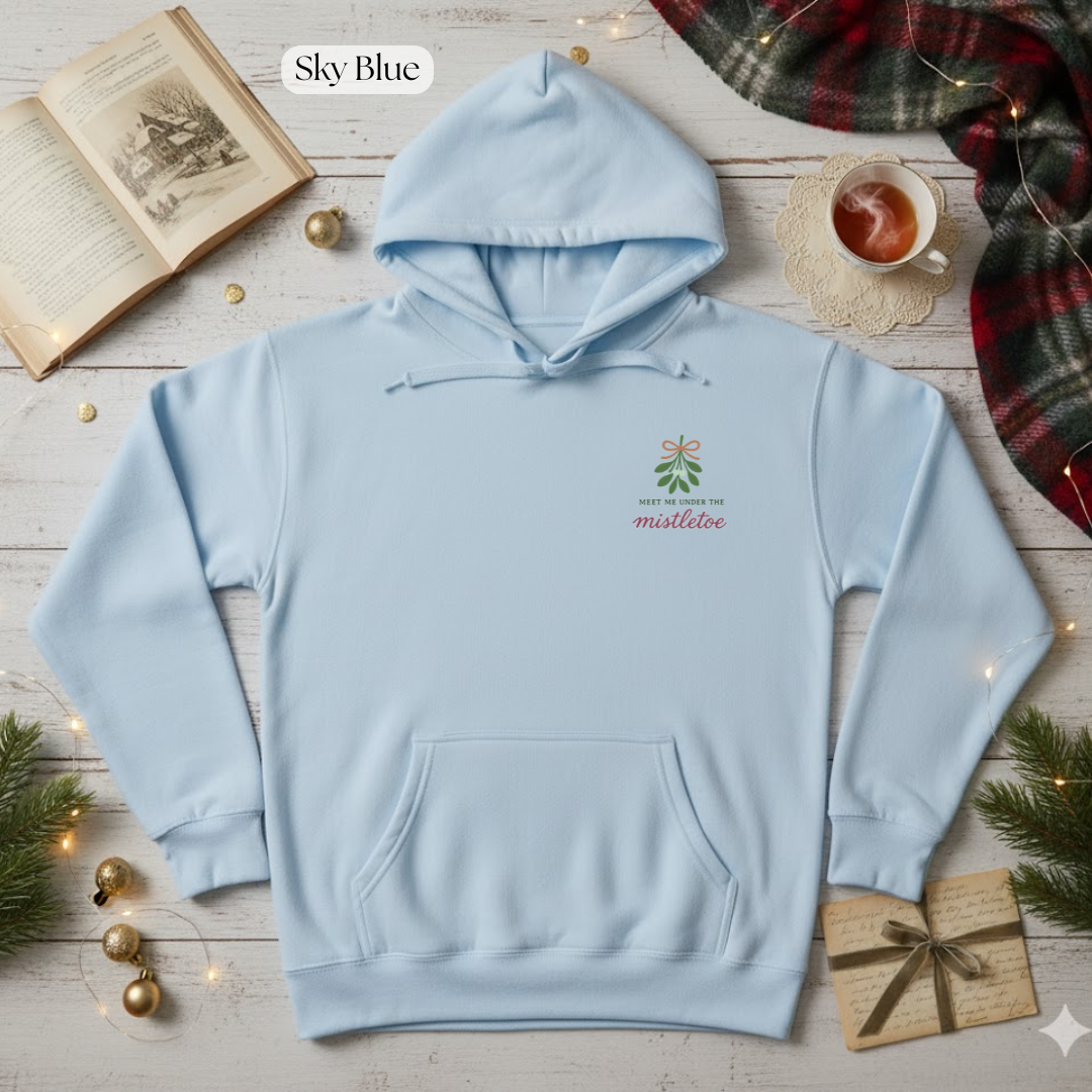 Embroidered Mistletoe Hoodie | Christmas Pullover | Minimalist Holiday Romance Gift | Vintage Crewneck Jumper