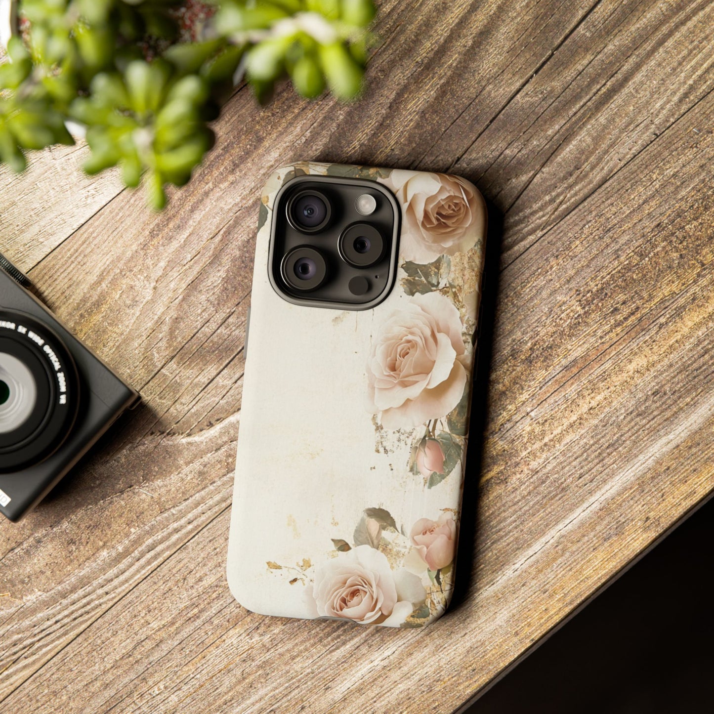Antique Floral Tough Phone Case - Elegant Rose Design