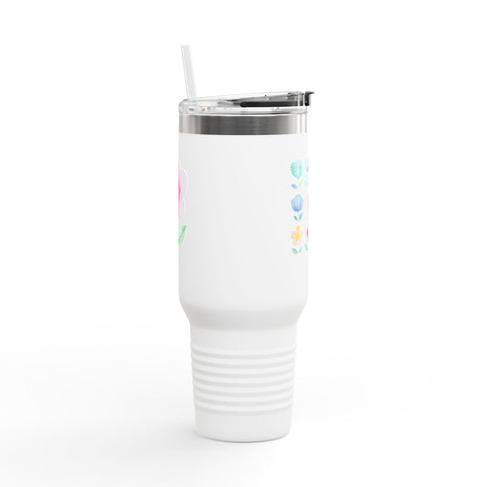 Floral Insulated Travel Mug - 40oz, Perfect for On-the-Go Hydration