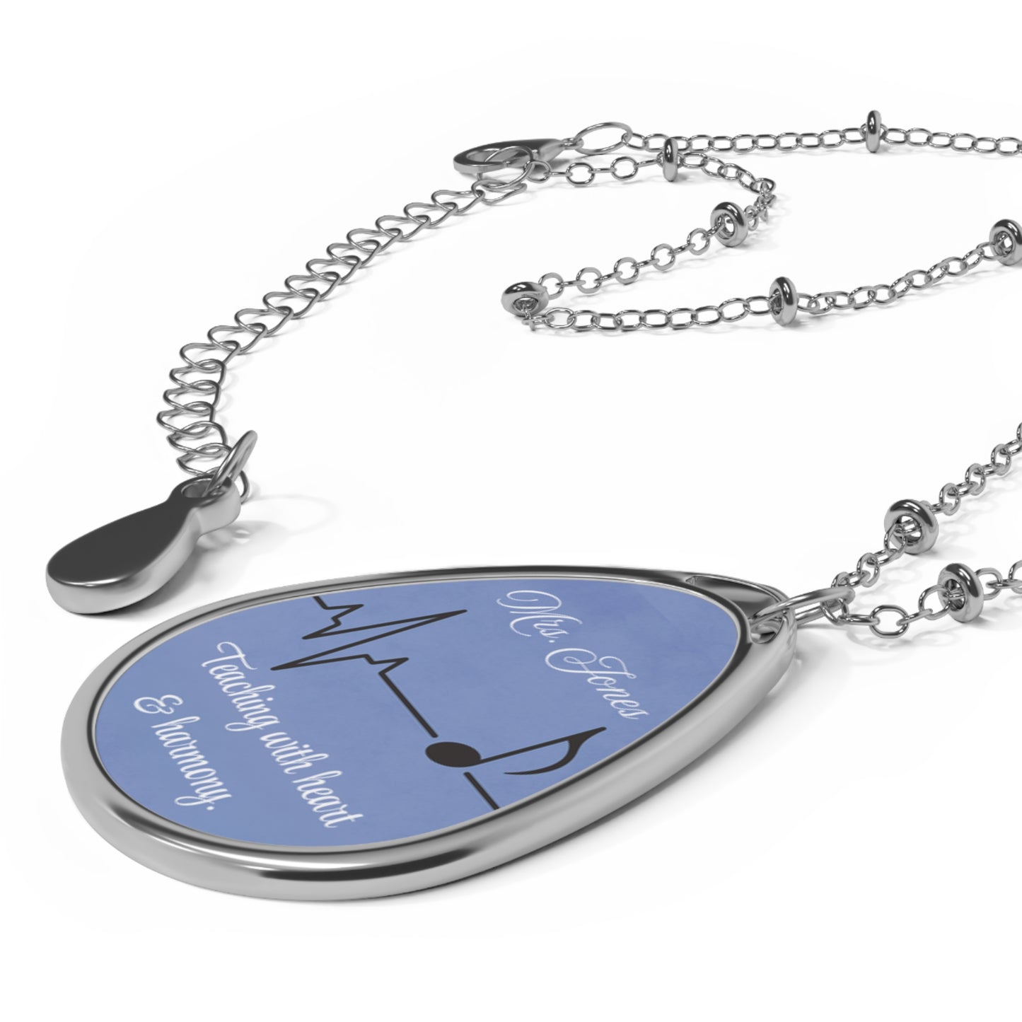 Elegant Personalized Music Teacher Oval Necklace, Custom Jewelry, Gift for Music Lovers, Heartbeat Design, Teacher Appreciation