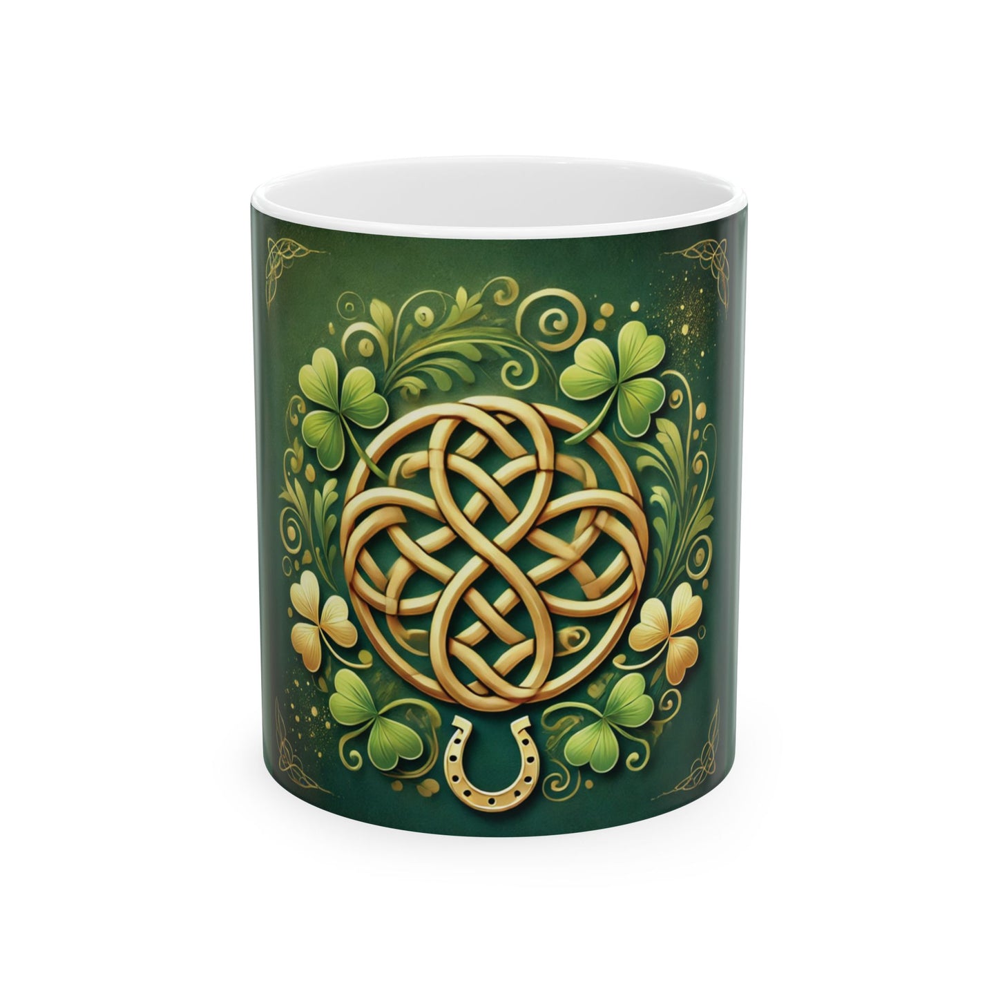 Celtic Knot and Clover Ceramic Mug - Perfect for St. Patrick's Day Celebrations
