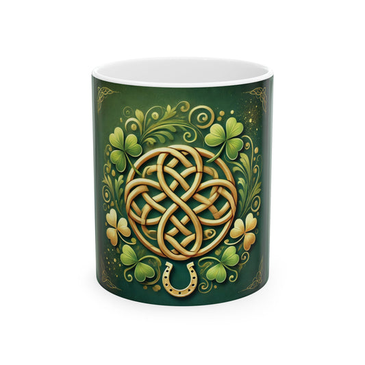 Celtic Knot and Clover Ceramic Mug - Perfect for St. Patrick's Day Celebrations
